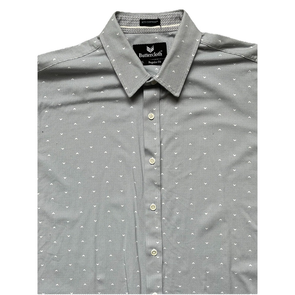 Buttercloth Shirt Regular Fit Geometric Button Up Short Sleeve Casual, Size XL
